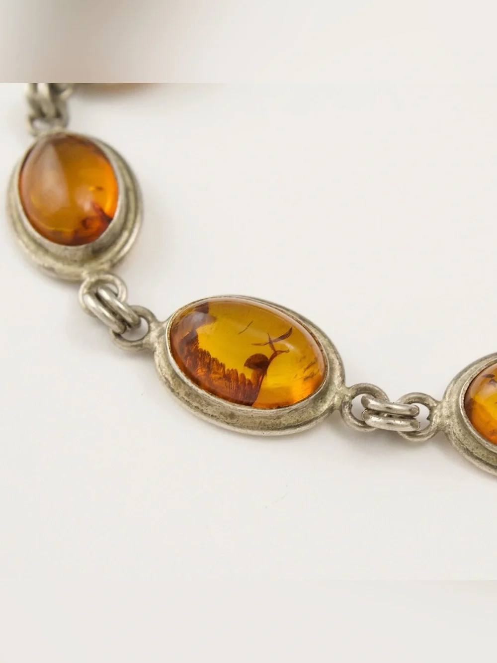 Vintage Baltic Amber Sterling Silver Link Bracelet
